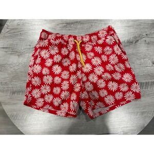J.Crew Red Daisy Print Swim Trunks Floral Summer Beach Shorts Drawstring Medium